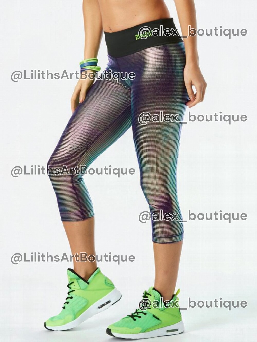 Zumba Light Up The Dance Floor Metallic Capri Leggings Holographic Size S (E133)